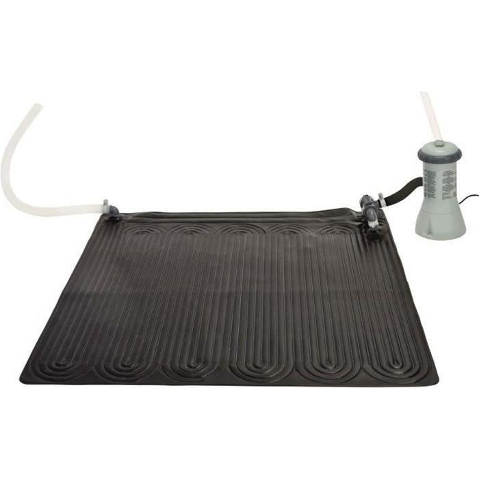 Kit de piscina con estructura prismática rectangular (4,88 m x 2,44 m x 1,07 m) y calentador solar.
