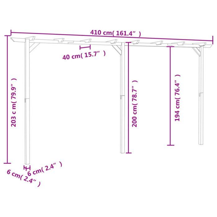 Pérgola de jardín vidaXL de madera, 400 x 40 x 205 cm