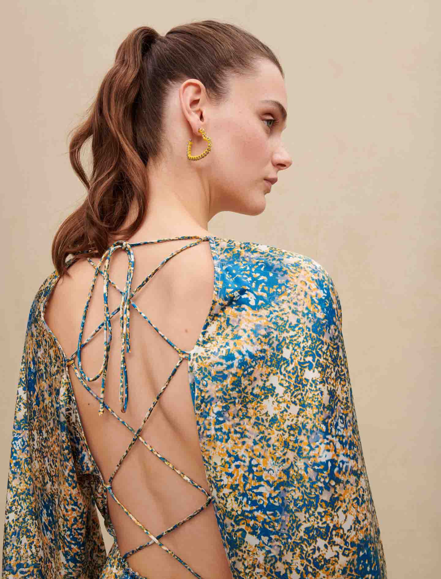 Rochie lungă cu imprimeu - Albastru abstract