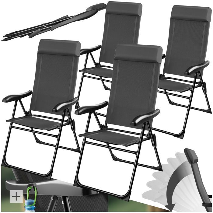 Silla de camping - TECTAKE - Juego de 4 sillas plegables MÜRITZ en tejido textilene, 57 x 65 x 112 cm, estructura de acero.