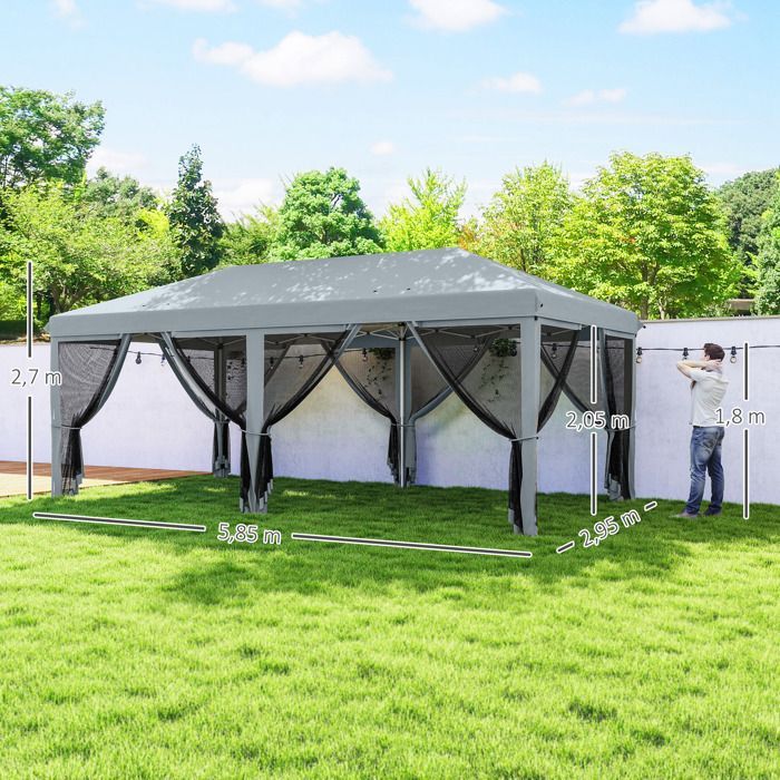 Outsunny - Tonnelle de jardin - Polyester Oxford - 585x295x270cm - Gris