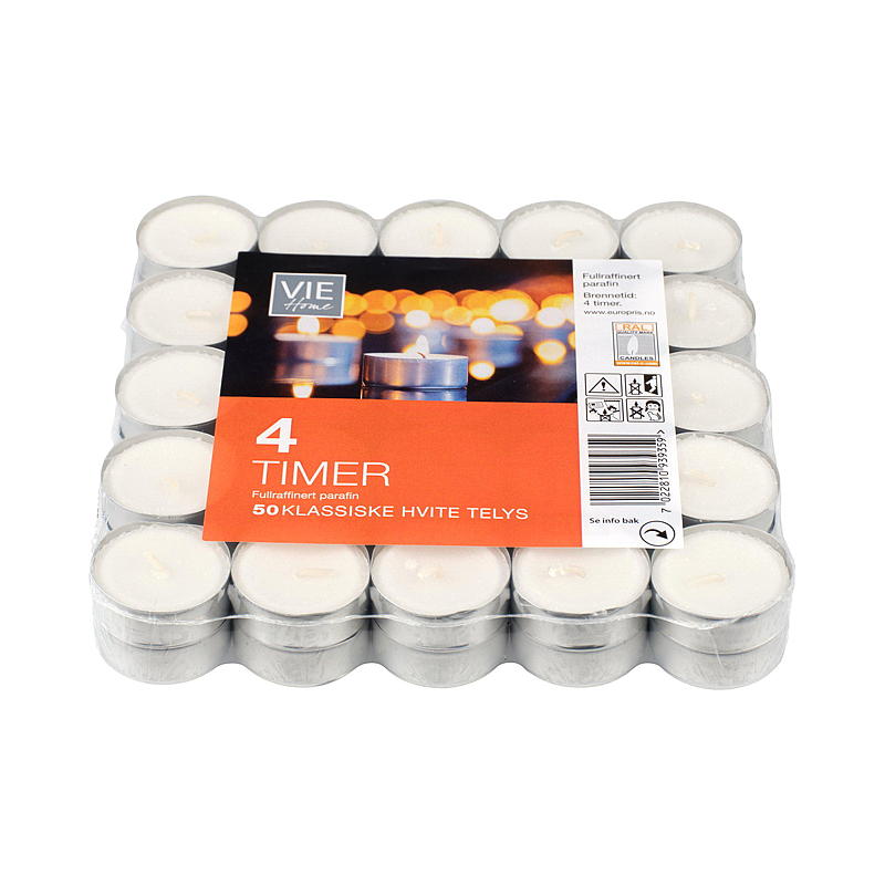 Vie Home värmeljus 50-pack 4 timmar paraffin aluminiumkopp