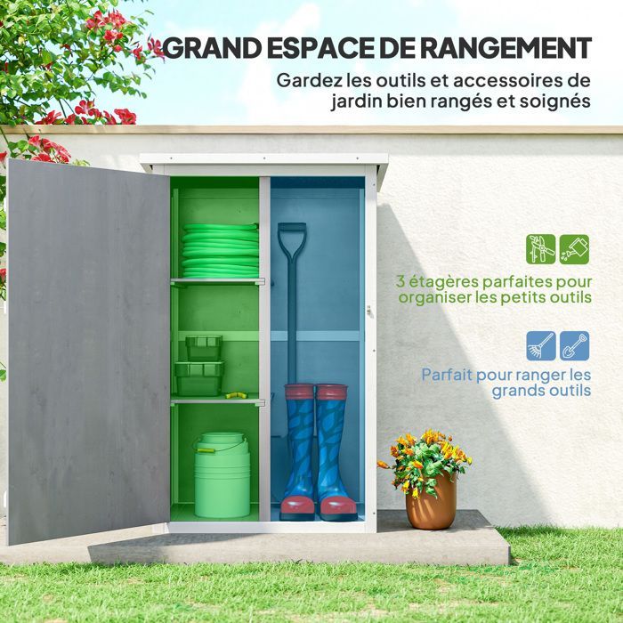 Cabanon & Chalet & Abri de Jardin Gris en Bois de Sapin, Toit Bitumé, Porte Verrouillable, 2 Étagères - 75x56x115 cm |