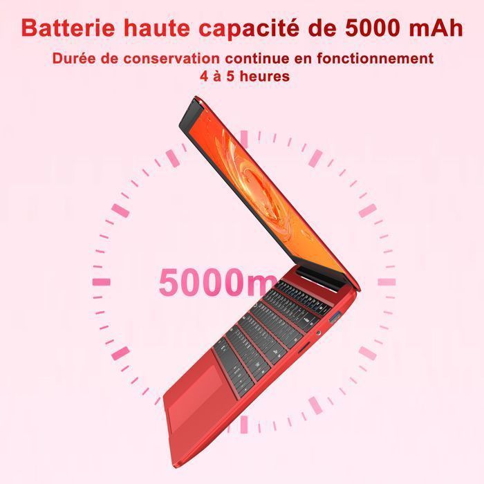 NOTODD PC Portable 14'' FHD - Ordinateur portable Windows 11 - RAM 6Go Stockage 256Go SSD - Celeron N4020 - HDMI- Avec souris -ROUGE