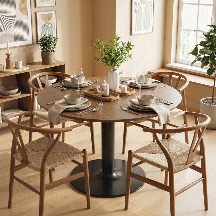 Mesa de comedor - HOMCOM - para 4-6 personas - redonda - tablero y base de acero grandes - Ø 110 x 78 cm - marrón