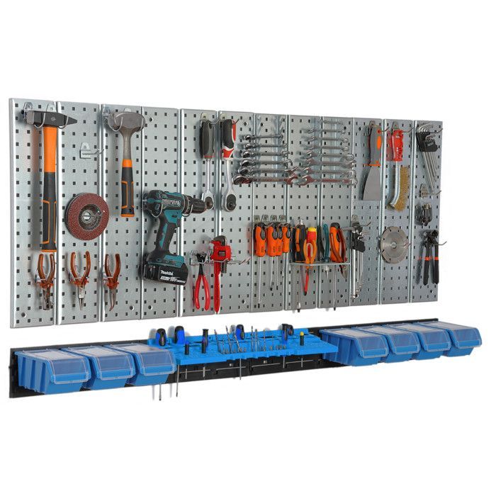 Étagère murale - Système de rangement - 156x72 cm - Acier résistant - 9 boîtes incluses - Couleur bleu