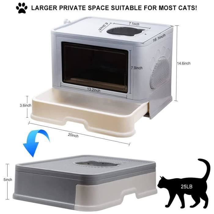 Willonin® Bac à litière pliant pour chat, Maison de Toilette portable avec brosse de massage et pelle en PP, Rose 48.5x36.5x38 cm