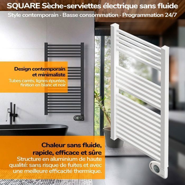 HJM Elektrischer Handtuchwärmer mit Trockenträgheitsfunktion, 750 W, quadratisch, weiß