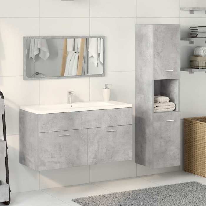HOT SALE* Bathroom furniture set, CLARENCE, Vanity unit, Toilet cabinet, Bathroom column, 3 pieces, concrete grey - M900516