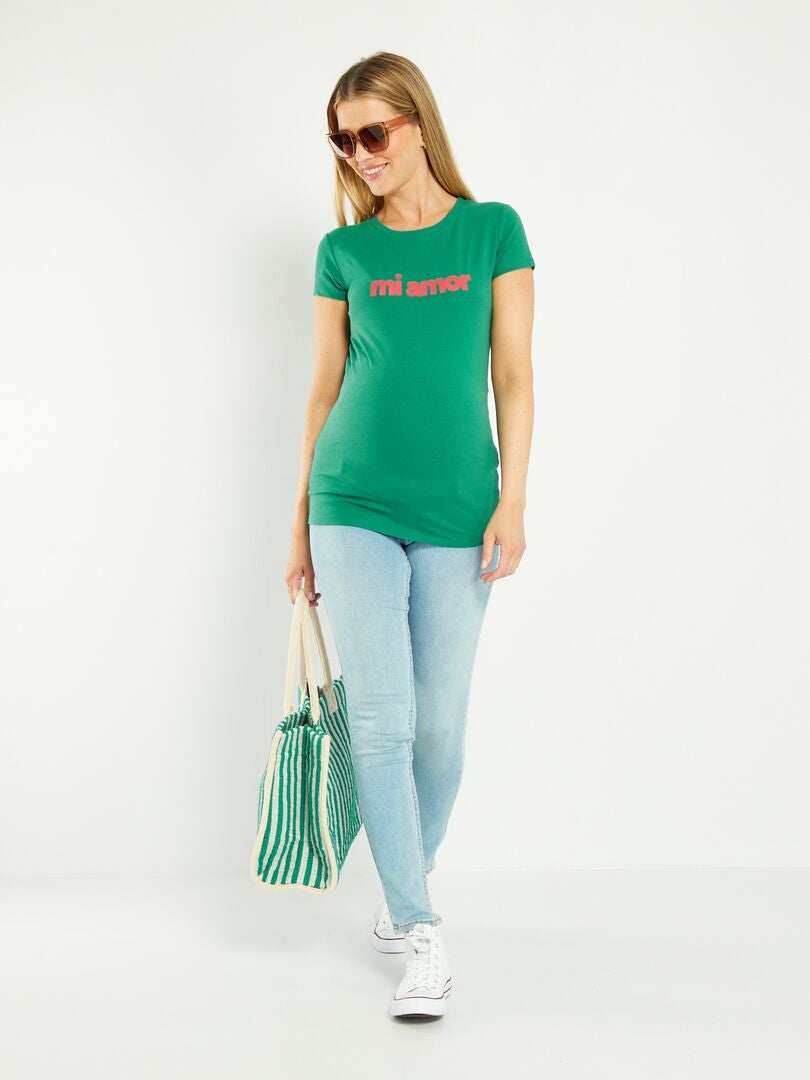 Zwangerschaps-T-shirt met opdruk - GROEN