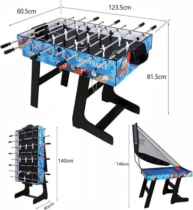 Mesa Multijogos HLC 5 em 1 - Dobrável - Futebol de Mesa, Pingue-Pongue, Bilhar, Air Hockey, Basquete - Ideal para Entretenimento Doméstico e Sala de Jogos