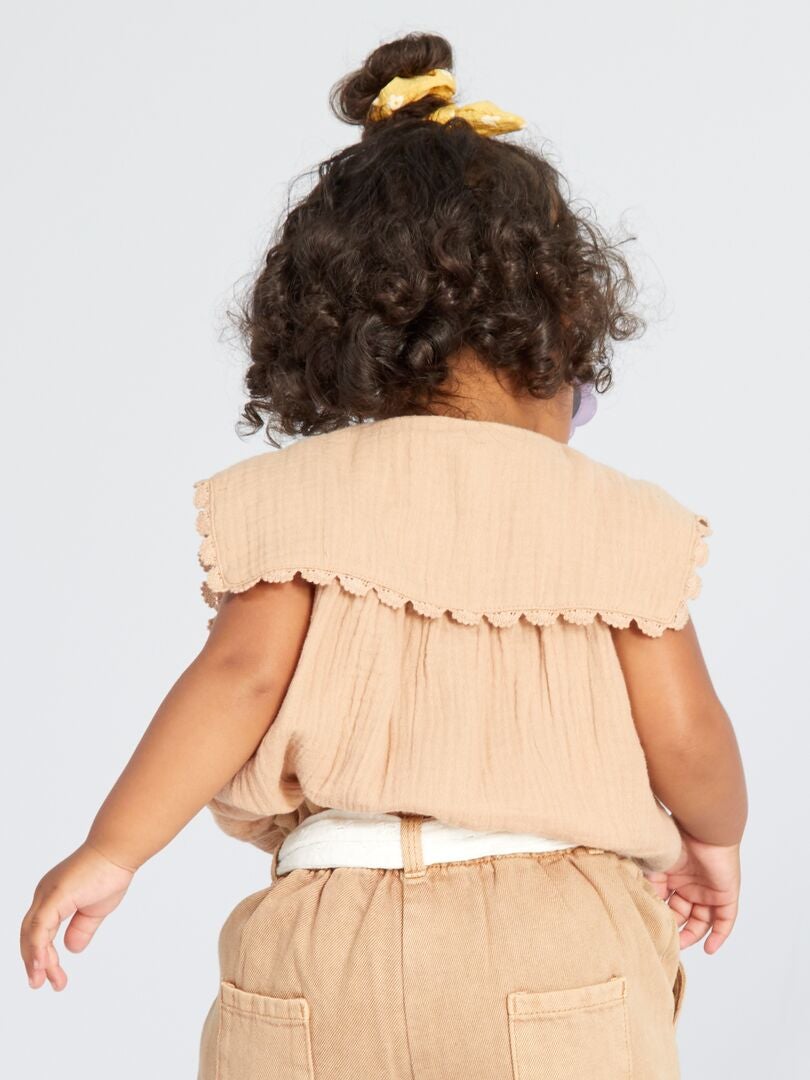 Blusa in garza di cotone - MARRONE