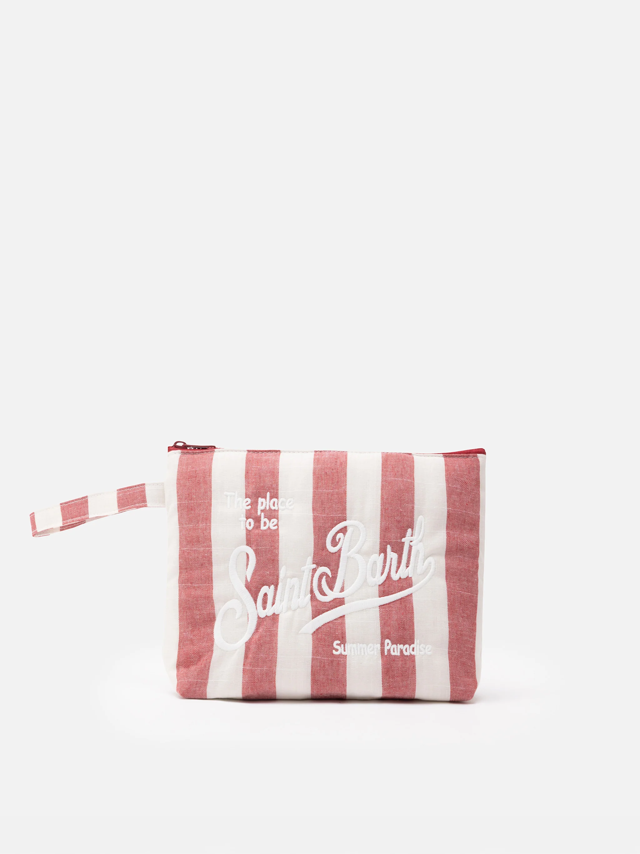 Aline Soft L clutch tas van katoen en linnen met streepjesprint.