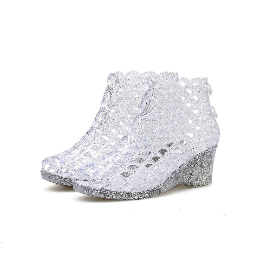 Sandali da donna con tacco alto a bocca di pesce Sandali casual da donna con glitter di cristallo Scarpe trasparenti a nido d'uccello in rete cava Scarpe con fori