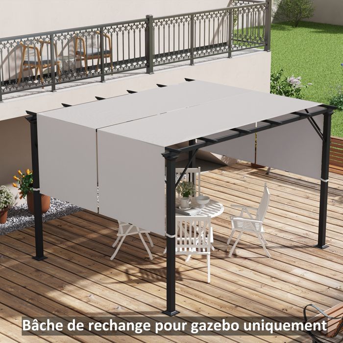 Juego de 2 toldos de repuesto para pérgola - Outsunny - retráctiles, 4,9 x 1,2 m - tejido de poliéster con protección UV - color caqui claro