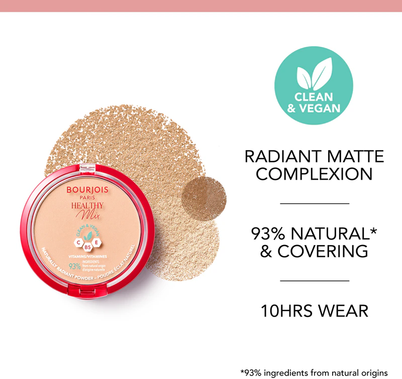 Pó matificante Healthy Mix da Bourjois que proporciona à pele um aspecto radiante.