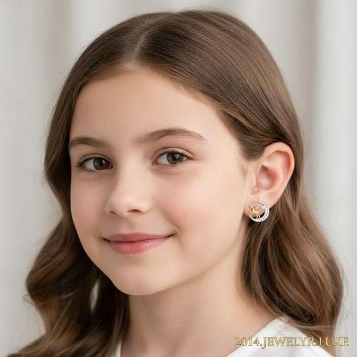 Boucles d'Oreilles - Enfant/Femme - Puces - Licorne - Lune - Plaqué Or Jaune 750/1000 - 3 Microns - 12 mm