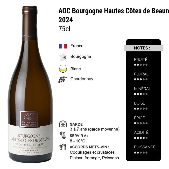 Domaine Parigot Père et Fils Bourgogne Hautes Côtes de Beaune Clos de la Perrière la Croix Blanche 2024 - Vino bianco di Borgogna (6x