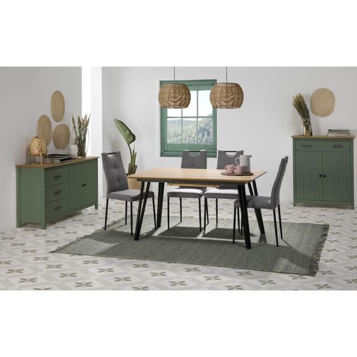 Mobile contenitore, tavolino in legno massello di pino con finitura rovere cerato e verde - Lunghezza 90 x Profondità 40 x Altezza 110 cm
