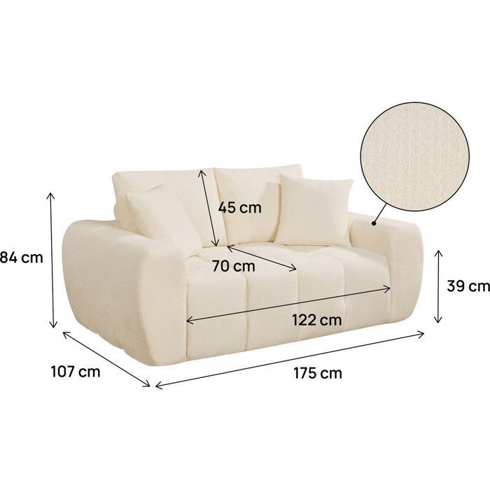 Canapé droit en tissu style bubble 