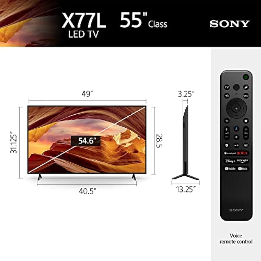 Sonyn 55 tuuman 4K Ultra HD -televisio X77L-sarja: LED-älytelevisio Googlella KD55X77L -malli vuodelta 2023, musta