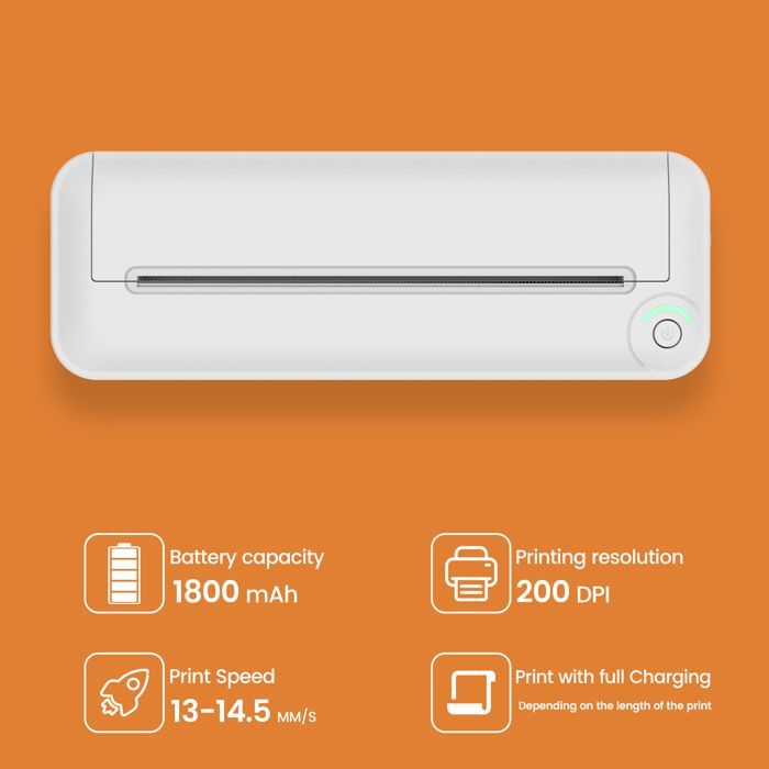 Imprimante thermique portable, format A4, connectivité Bluetooth,  convient à une utilisation à domicile et au bureau