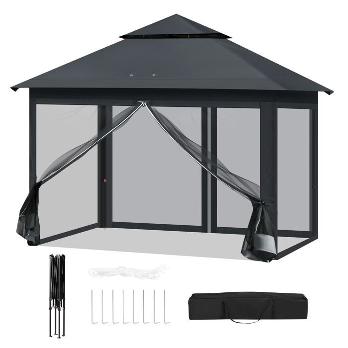 WOLTU Tonnelle de Jardin Extérieur - Pergola Pliante 3x3m - Moustiquaire Amovible - Double Toit Imperméable - anti UV - Anthracite