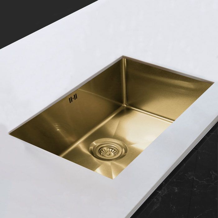 Luisa RVS spoelbak met één kom - 76x45 - Geborsteld goud - Essebagno