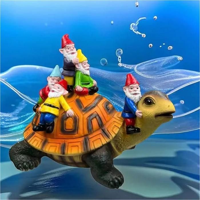 Tortue de Jardin en Résine Artisanale, Figurine de Tortue, Statue de Tortue, Décoration Extérieure, Nain Assis sur une Tortue