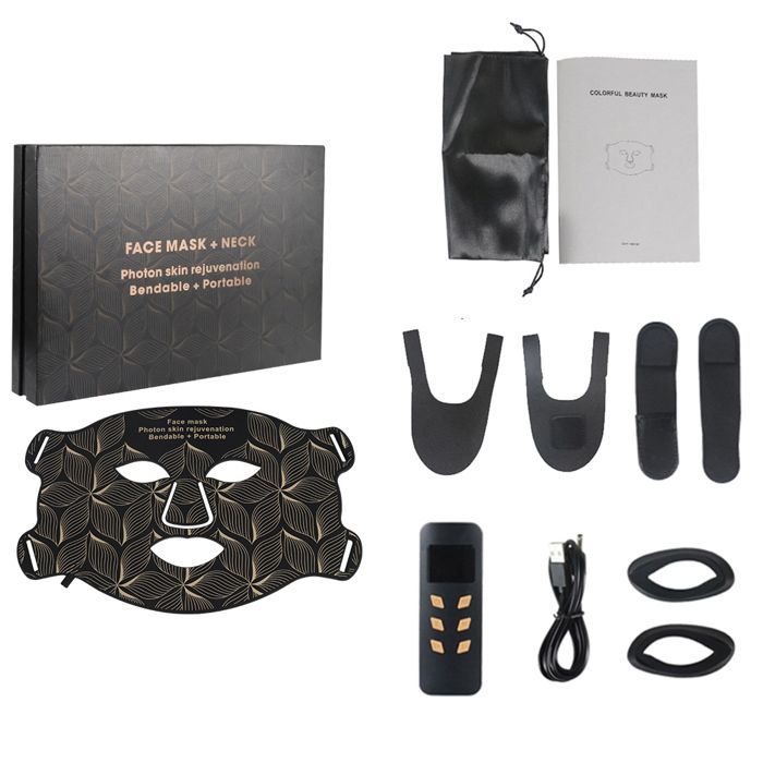 Masque LED pour le visage,8 couleurs,avec lumière rouge du cou,thérapie proche infrarouge,beauté,serrer Brown Mask with box
