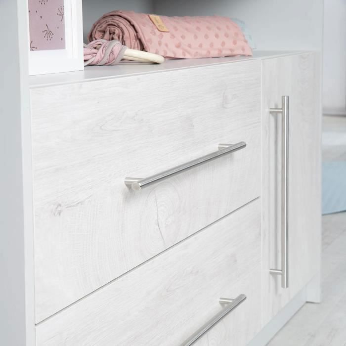 Commode à langer ROBA Maren 2 - Gris clair - Blanc - Hauteur 90,5cm