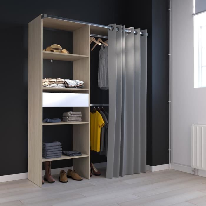 ARTIC dressing room - L143.5 x D48 x H181.9 cm - Oak decor + curtain - Made in France