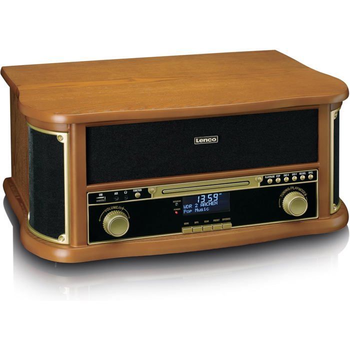 Lenco TCD-2571 Bluetooth-Plattenspieler, 2 x 5-Watt-Lautsprecher, DAB+-Radio, CD- und Kassettenspieler, 3 Geschwindigkeiten, Holzgehäuse