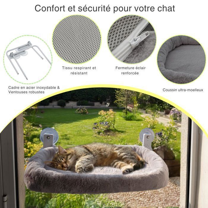 Hamaca para gatos de ventana AIMOONSA gris - Cojín lavable, ventosas resistentes, soporta hasta 18 kg