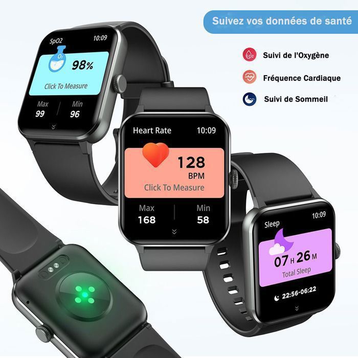Montre Connectée Homme Femme Fitness, Écran 1.85