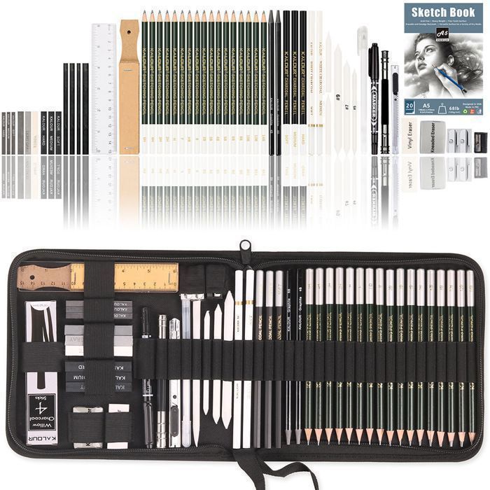 Kit da disegno professionale, astuccio da disegno per bambini - 54 pezzi - con album da disegno, matite di grafite, pastelli - per adulti. Etichetta
