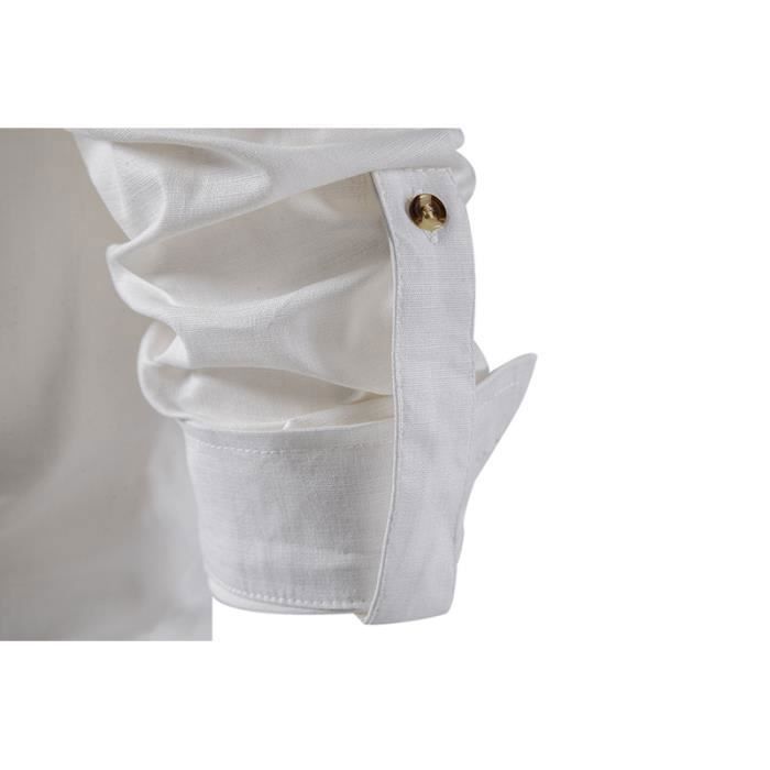 Men's Breathable Cotton Linen Shirt with Stand Collar and Long Sleeves - INSFITY - White