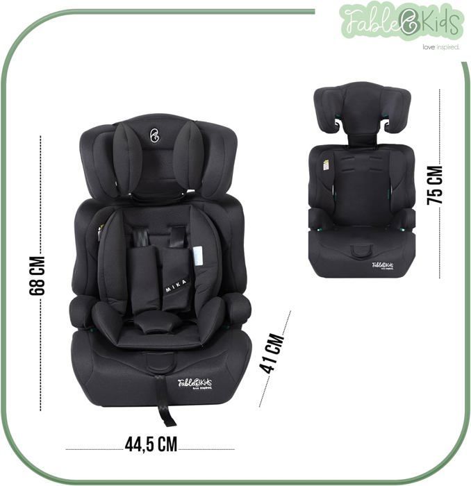 FableKids Siège auto pour enfants | Ceinture de sécurité à 3 points | Siège auto pour enfants 76-150 cm | Gris