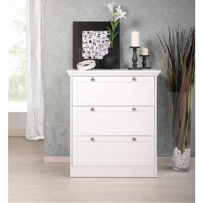 LANDWOOD 3-Drawer Chest of Drawers - White Finish - Country Style - W80 x D45 x H90 cm