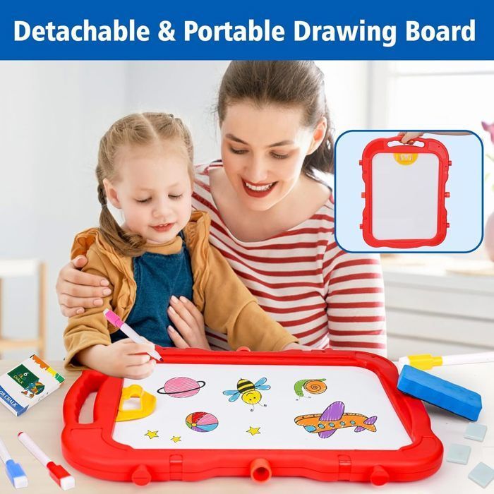 Caballete de pintura infantil, lienzo infantil de doble cara, patas ajustables, lienzo magnético para niños y niñas.