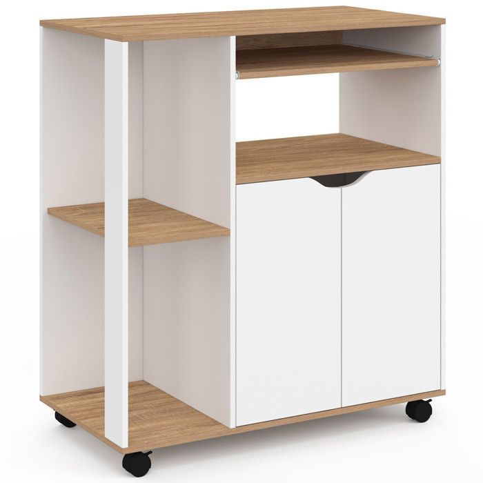 IDMARKET Desserte de cuisine COSI bois blanc et plateaux façon hêtre L.76 CM