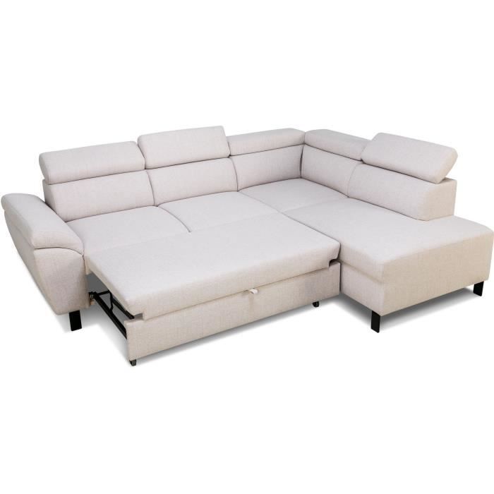 Convertible corner sofa - 4 people - STAN - Beige fabric - 3 headrests - Reversible - 243 x 92 x 184 cm