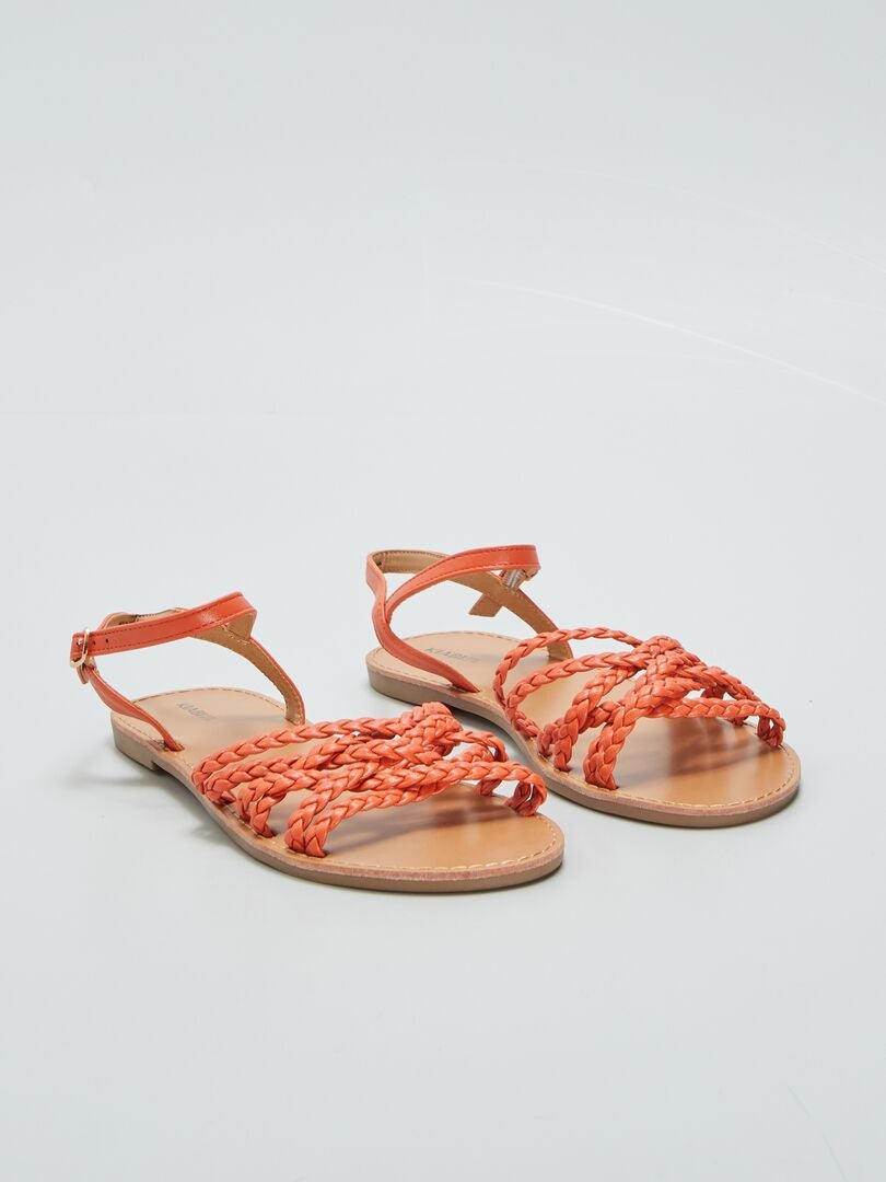 Lage sandalen met gevlochten bandjes - ORANJE