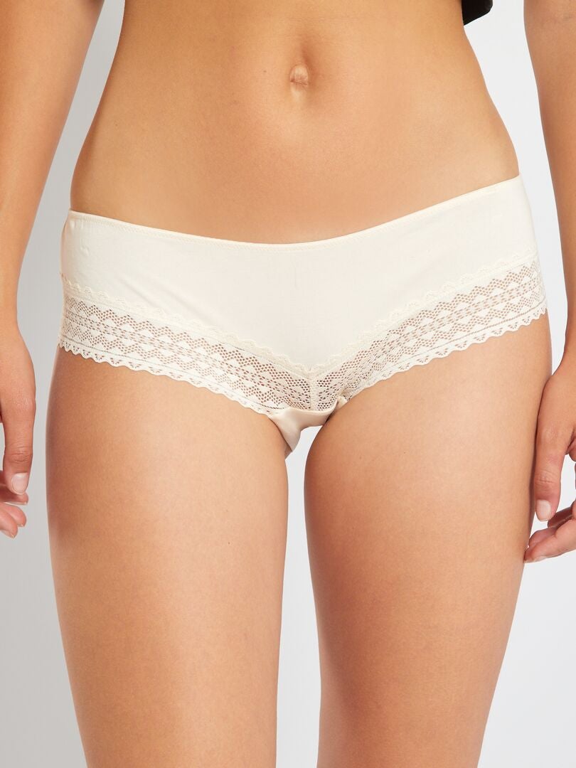 Set van 3 katoenen en kanten slipjes - ROZE
