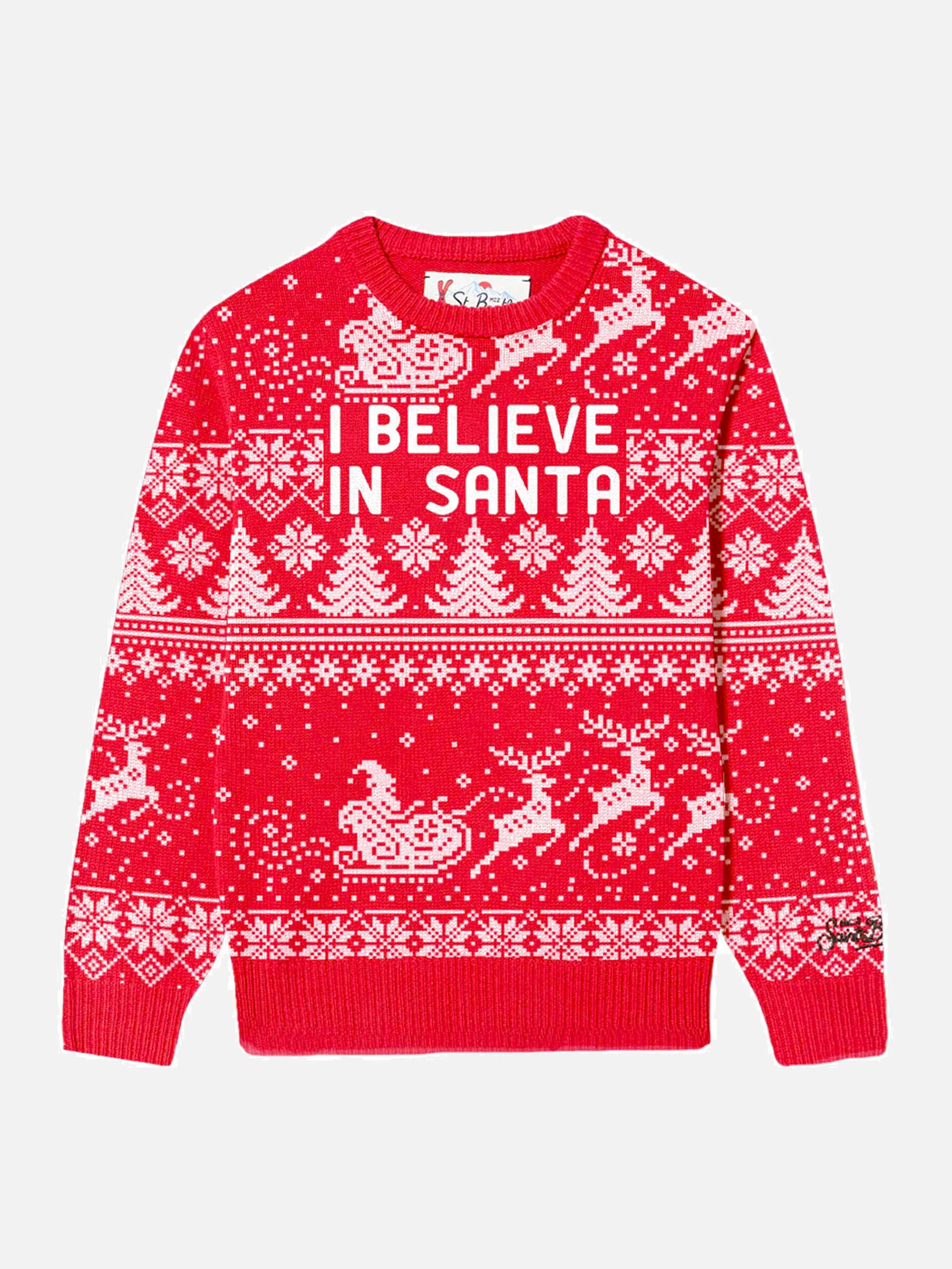 Kinderpullover mit Rundhalsausschnitt und dem Slogan „Ich glaube an den Weihnachtsmann“