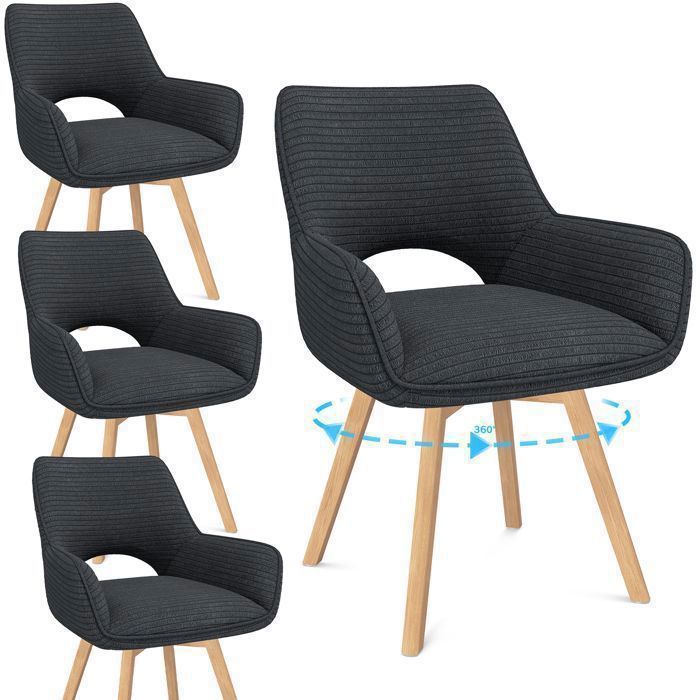 WAFTING 4er-Set Esszimmerstühle, Drehsessel, gepolstert mit Samtrückenlehne, Holzbeine, Schwarz