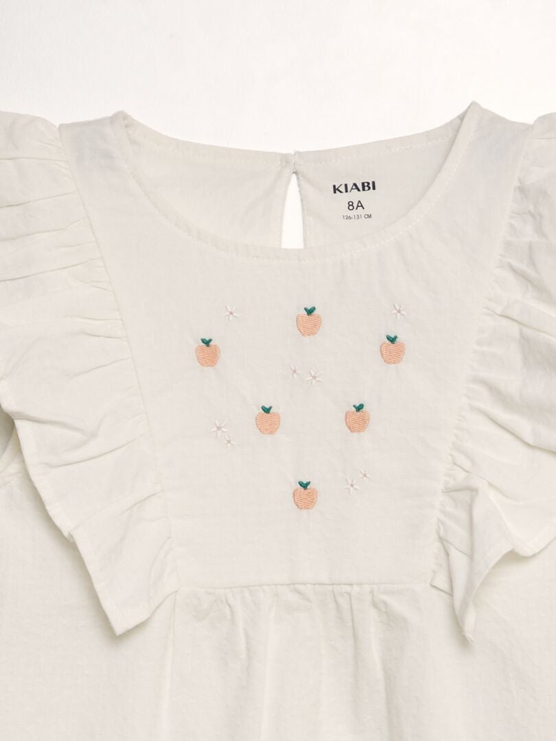 Blouse met ruches en fruitborduurwerk - BEIGE