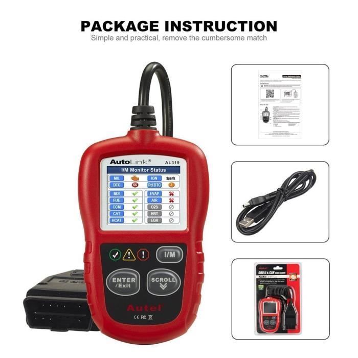 AUTEL AL319 OBD2 Scanner Valise de Diagnostic Un-Clic Auto Outils Multimarque En Français