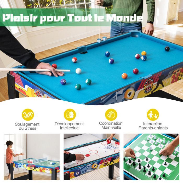 Mesa de futbolín 12 en 1 - DREAMADE - 6 juegos de pelota - 4 juegos de mesa y 2 juegos de lanzamiento - Patas ajustables - 105x58x80cm - Para mayores de 6 años