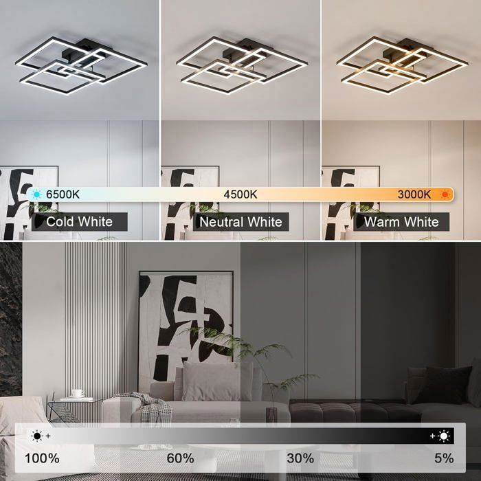 DORLINK Plafonnier LED Moderne 40W Noir – Dimmable – Luminaire Plafond pour Salon Chambre Cuisine Salle à Manger